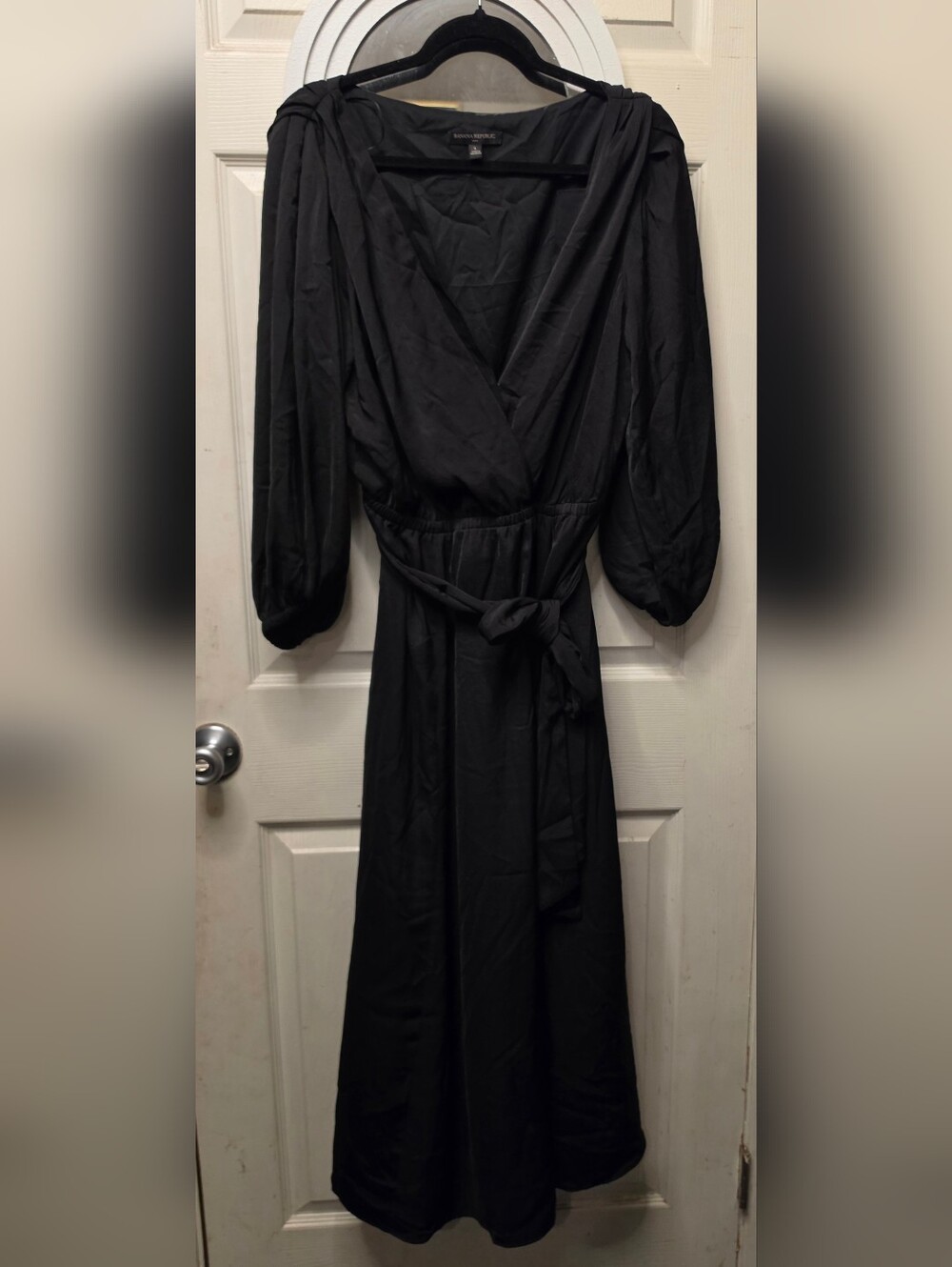 Banana Republic Black Long-Sleeve Wrap Midi Dress
